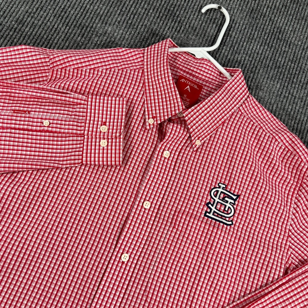 St. Louis Cardinals Shirt Mens XL Extra Large Red Plaid Long Sleeve Button Down